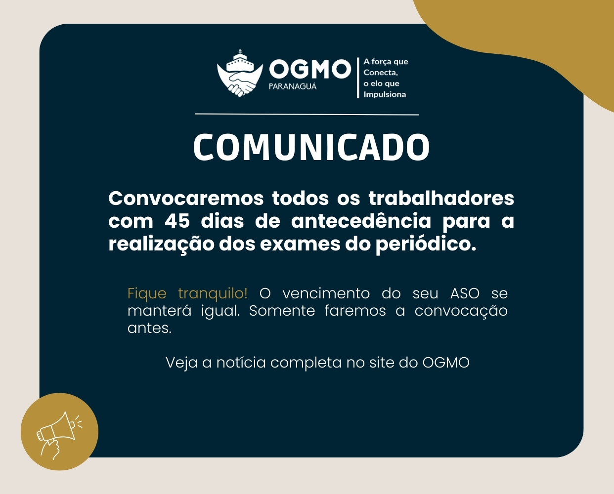 Convocação para exames periódicos sendo realizada mais cedo